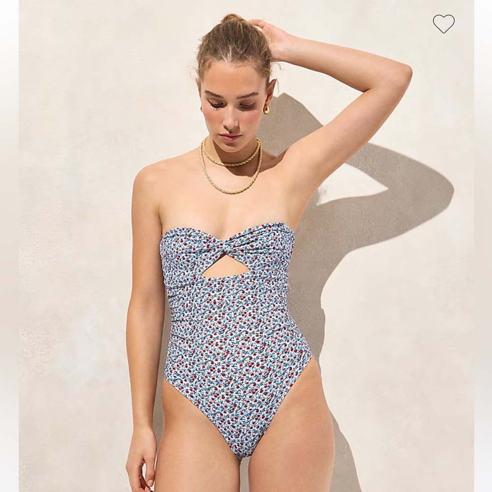 BRAND NEW WITH TAGS J. Crew Gemme Ruched Bandeau Blue-Red Swimsuit, size 16